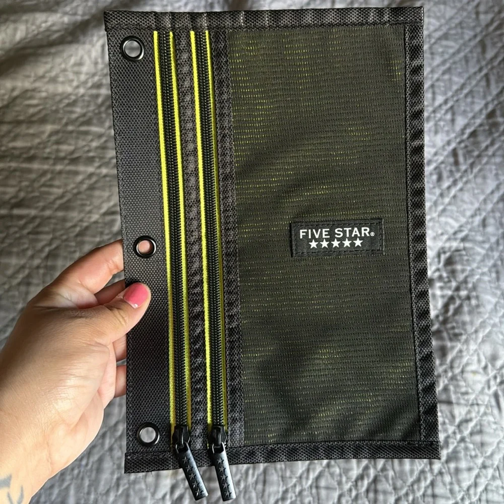 Five Star Black and Yellow Dual Zipper School Pencil Pen Marker Binder Pouch